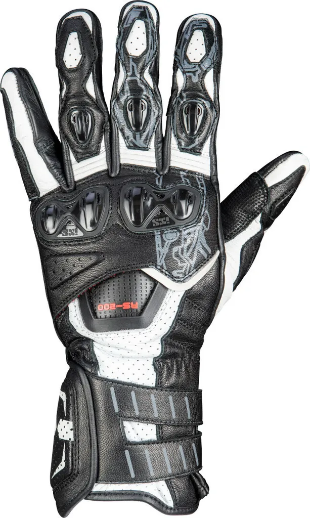 Gants de sport moto en cuir iXS RS-200 3.0 blancs et noirs taille S