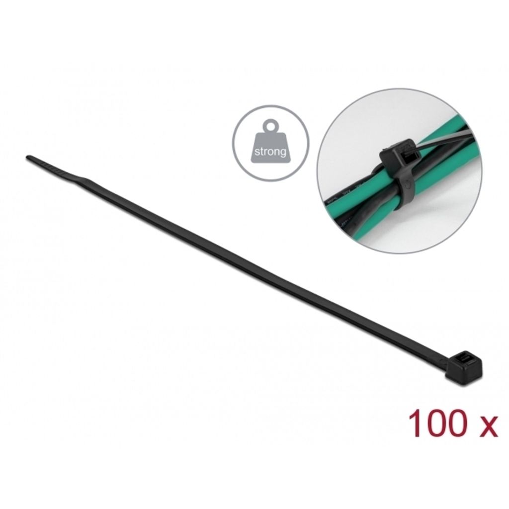 Delock Kabelbinder - hohe Zugfestigkeit - 20 cm - Schwarz (Packung mit 100)
