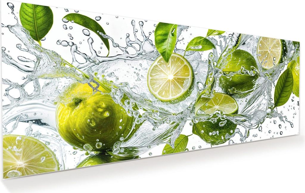 Glasbild 150x60cm in XXL für Wohnzimmer, Schlafzimmer Motiv Zitrusfrucht Spritzer
