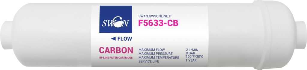 Swan Inline Aktivkohle Carbon Block CTO Wasserfilter 12 Zoll für Umkehrosmose, Filtersystem, 1/4“ Zoll (6,35 mm) Anschluss