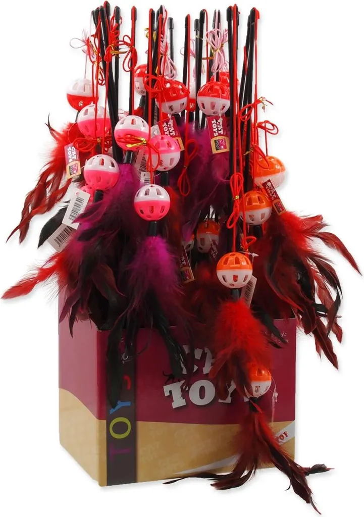 Balle avec plumes MAGIC CAT pour chat - Lot de 24 jouets tiges de 50 cm