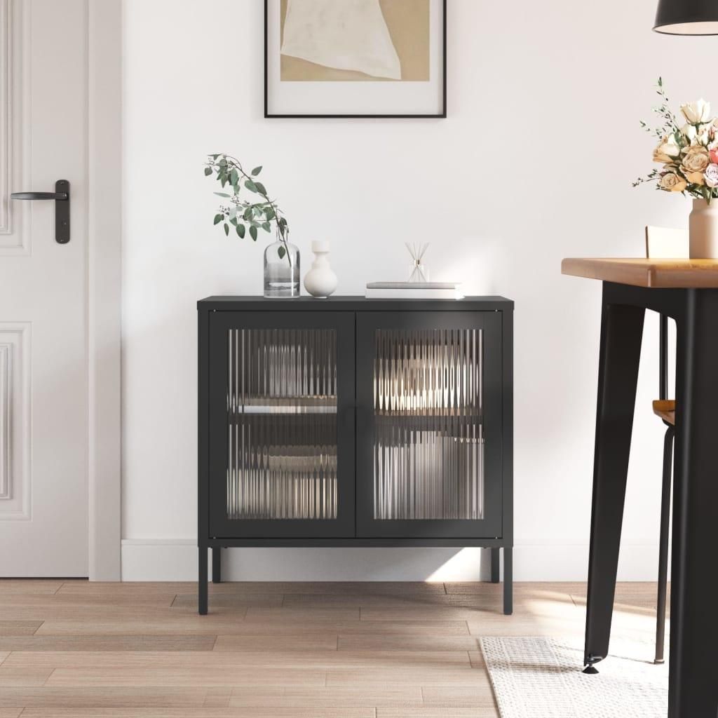 vidaXL Sideboard Schwarz 70x35x70 cm Glas und Stahl Produktbild 