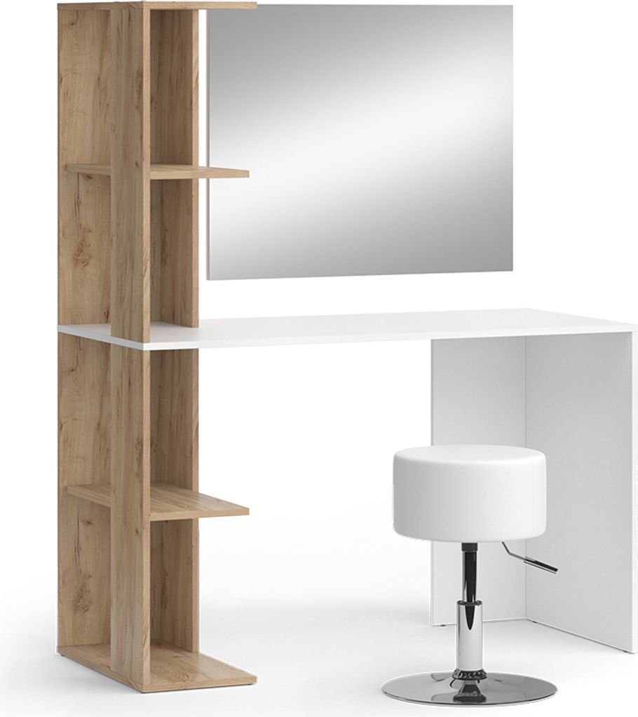 Schminktisch Vicco Tower Weiß/Sonoma 122.2 cm mit Hocker, Model 49446