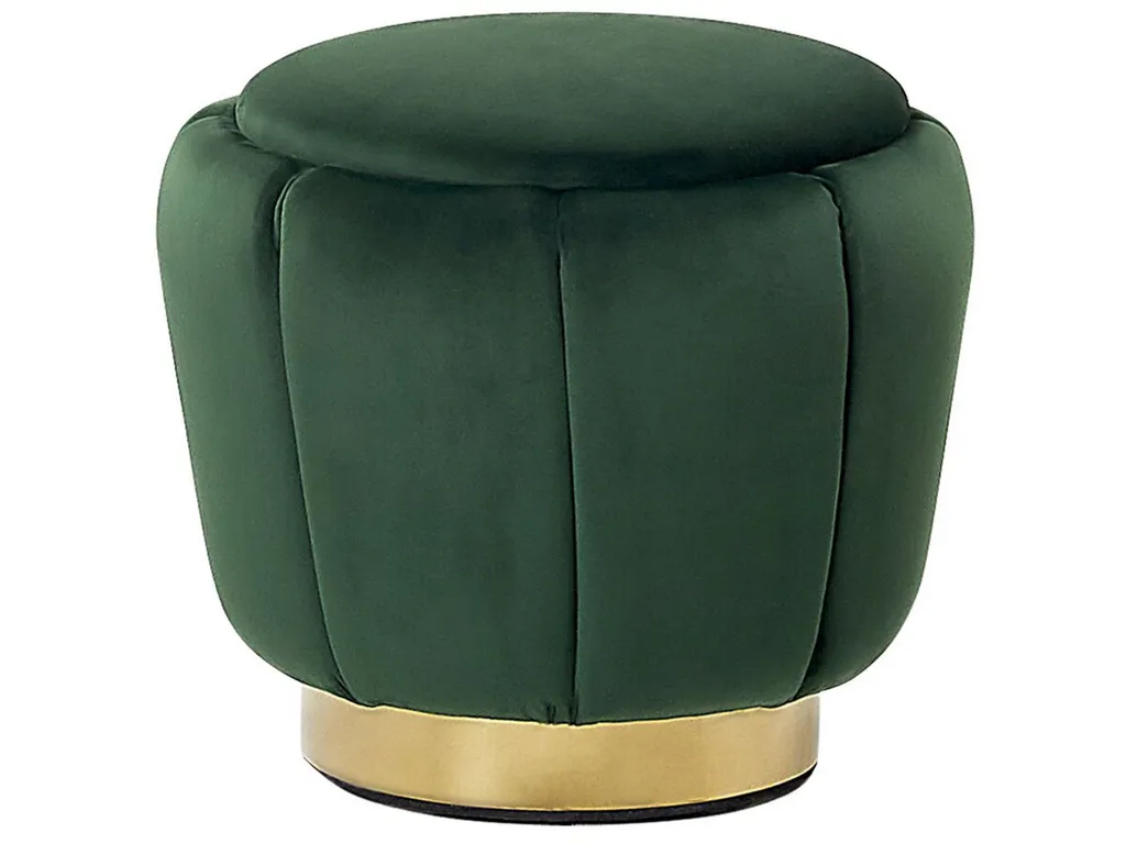Pouf vert en velours Beliani ø 43 cm avec socle doré style glamour doré