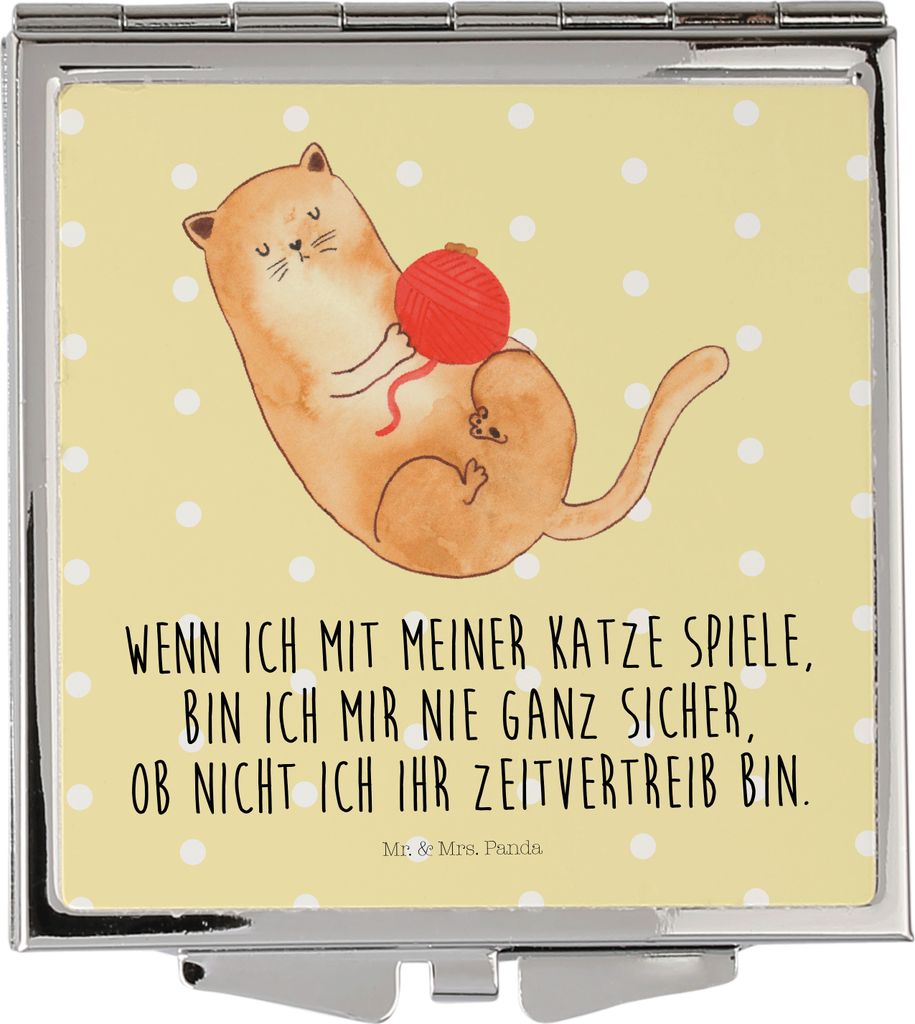 Mr. & Mrs. Panda Schminkspiegel Katze Wolle - Gelb Pastell - Geschenk, Spiegel Für Handtasche, Cats, Katzen, Kosmetikspiegel, Mini, Frauen, Spiele...
