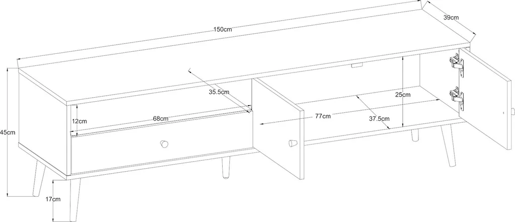 Banc TV Blanc Hallevil 150cm - Buffet Multimédia avec Rangements Bas - 4