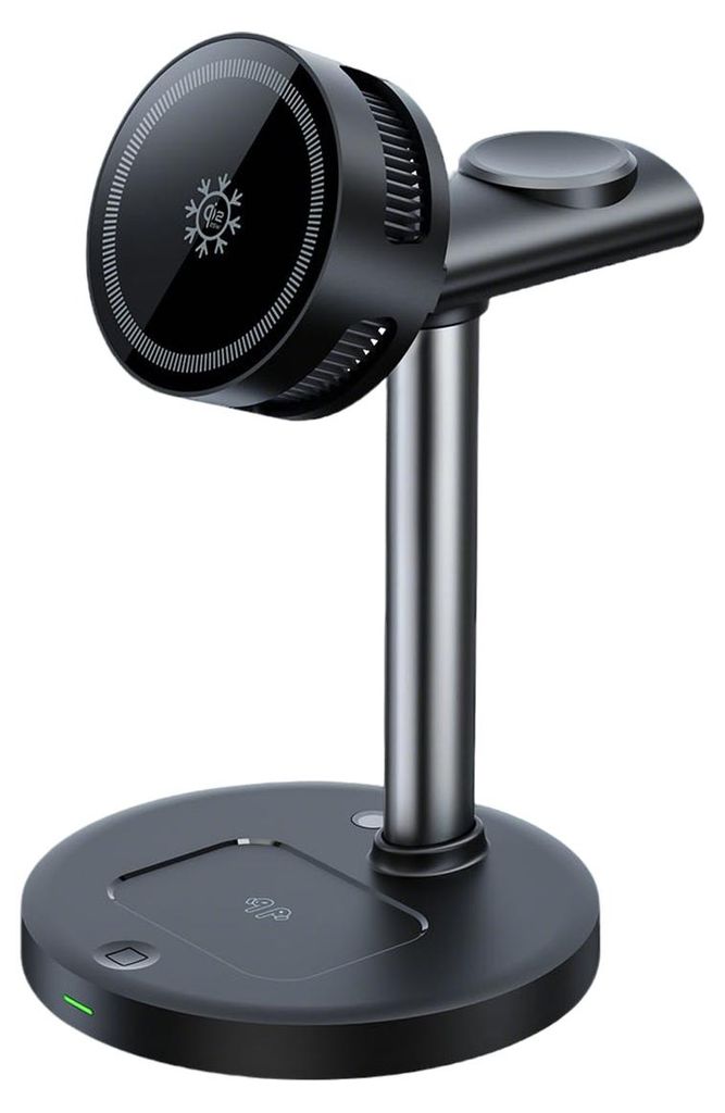 3-in-1 Wireless Ladestation Magnetisch, Aluminium & ABS, 25W Smartphone, Kopfhörer, Smartwatch, Silber/Schwarz für Büro & Schlafzimmer