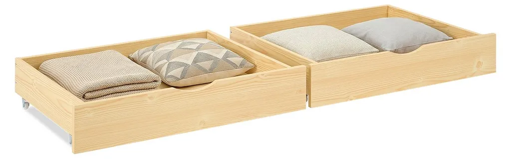 2 Tiroirs de Lit en Bois Naturel avec Roulettes - Coffre de Rangement