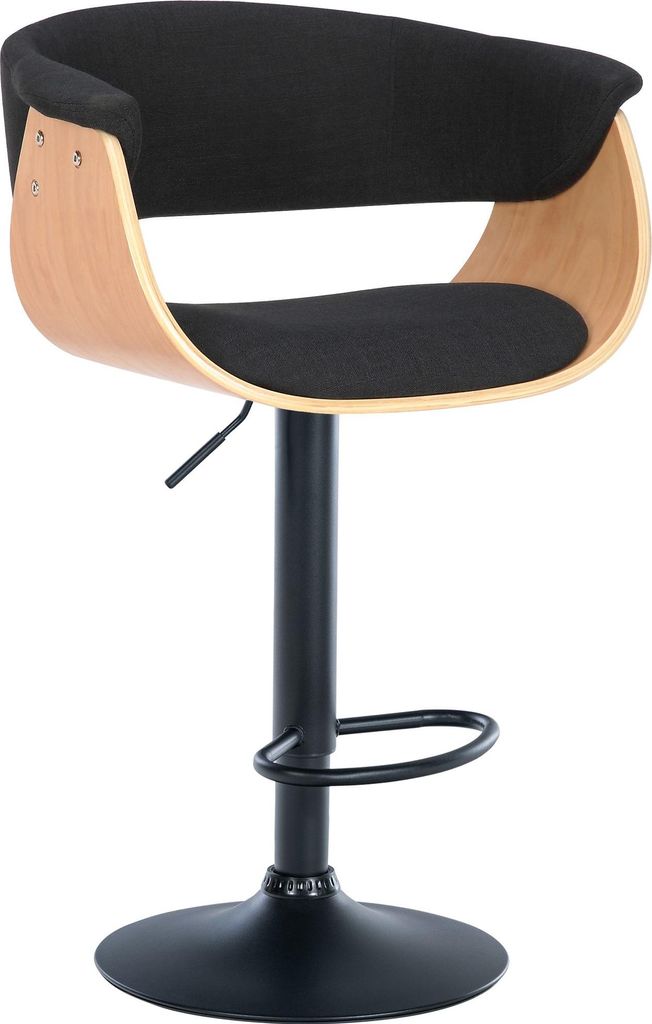 Barhocker BAKOT - Stoff Natura/schwarz 60x51x90 cm | Barstuhl Höhenverstellbar Mit Lehne Drehbar Tresenhocker Tresenstuhl Kneipenhocker Kneipenstuhl