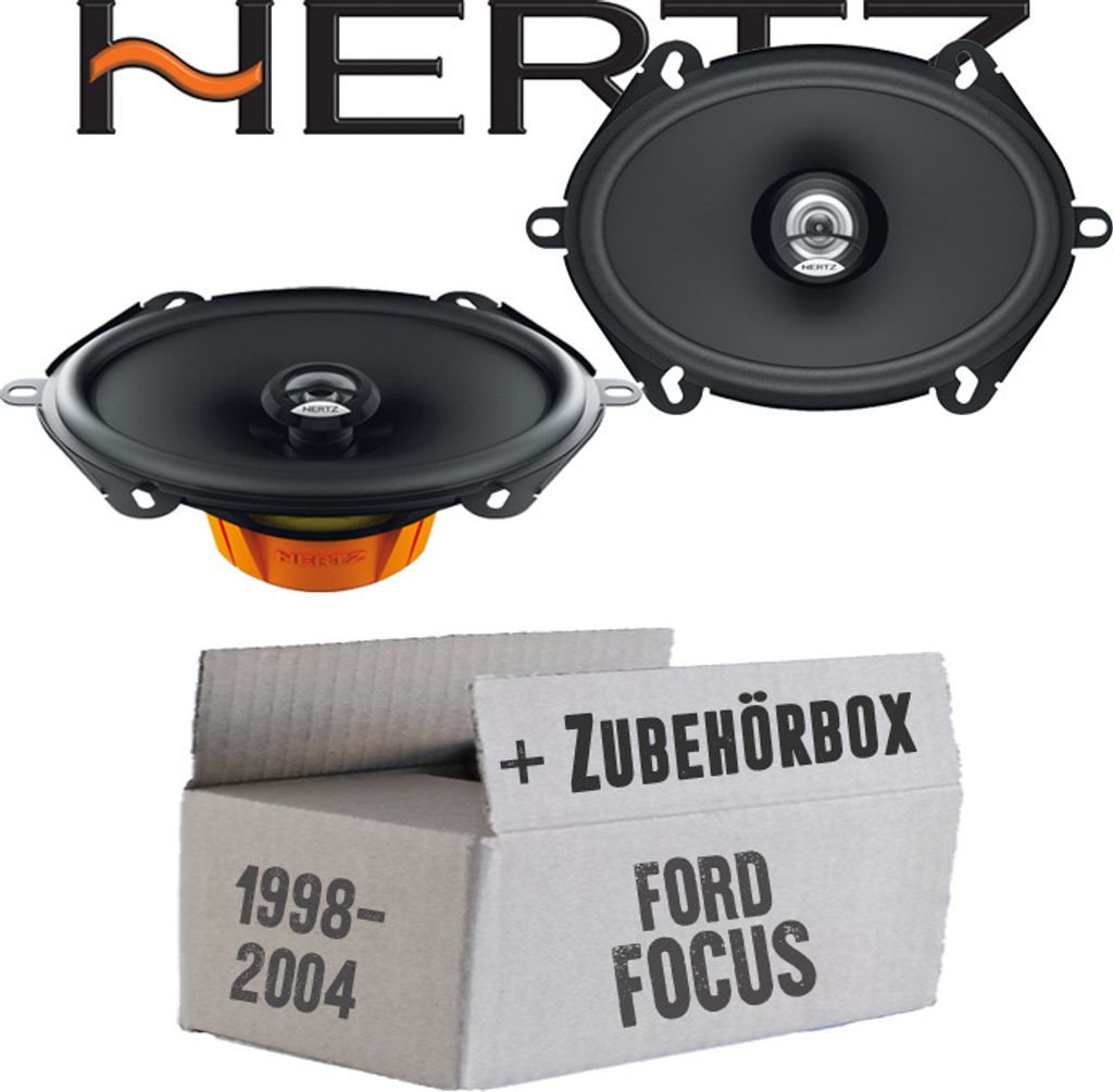 Hertz DCX 570.3 - 14cm x 22cm (5x7 Zoll) Oval Koax Lautsprecher - Einbauset passend für Ford Focus 1 Front Heck - justSOUND