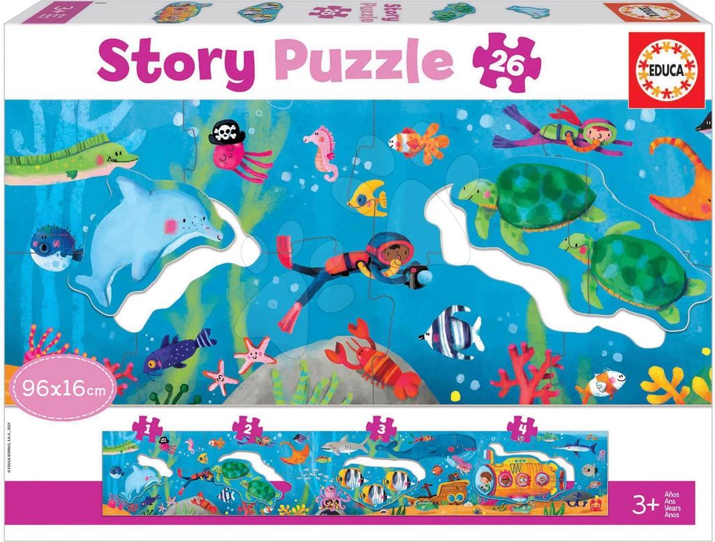 Educa 18902, Unterwasserwelt, 26 Teile Geschichten-Puzzle Kinder ab 3 Jahren, Storypuzzle, Meerestiere