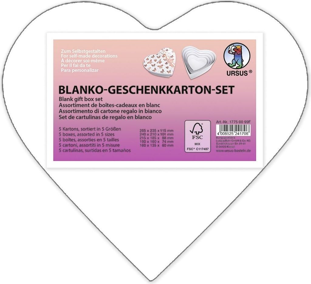 URSUS Blanko-Geschenkkarton-Set "Herz", groß
