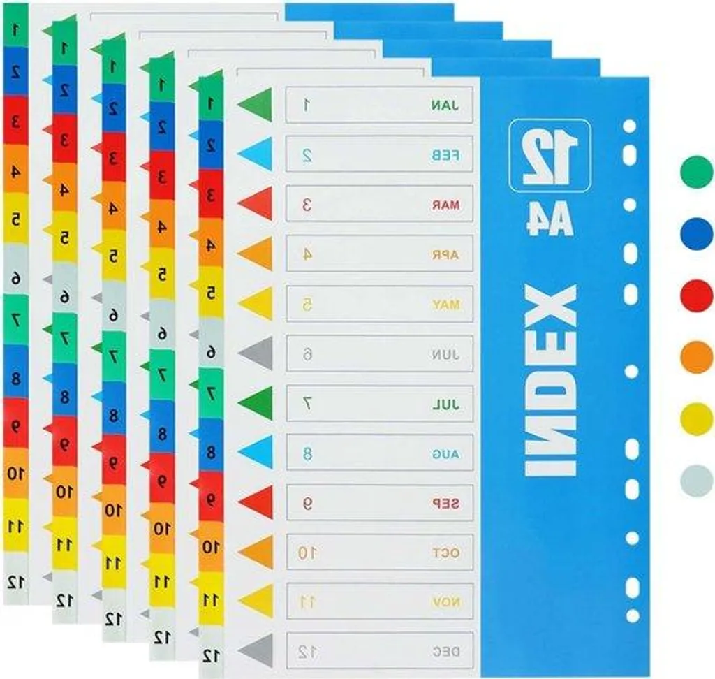 Rangement documents A4, lot de 5 kits classement plastique numérotés