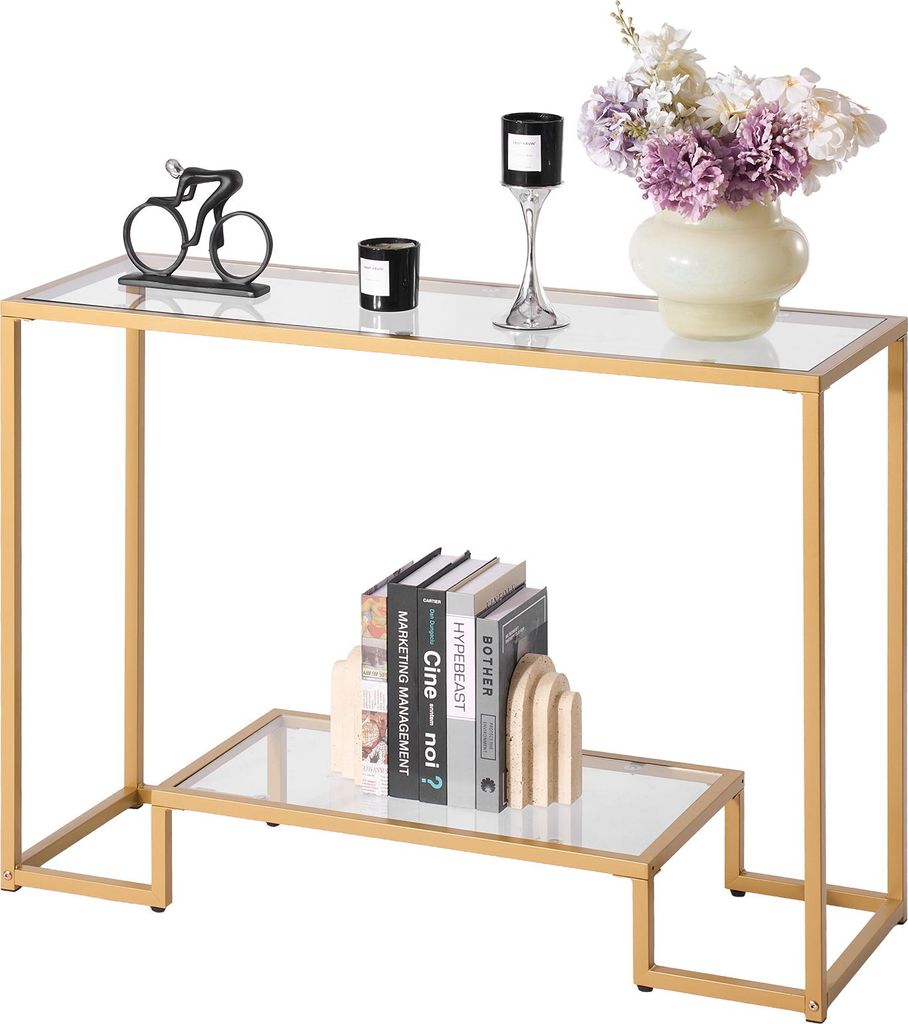 VEVOR 2-stufiger Konsolentisch moderner rechteckiger Flurtisch (107 x 35,4 x 75,5 cm) mit Platte aus gehärtetem Glas, Sofa-Beistelltisch mit Kipps...
