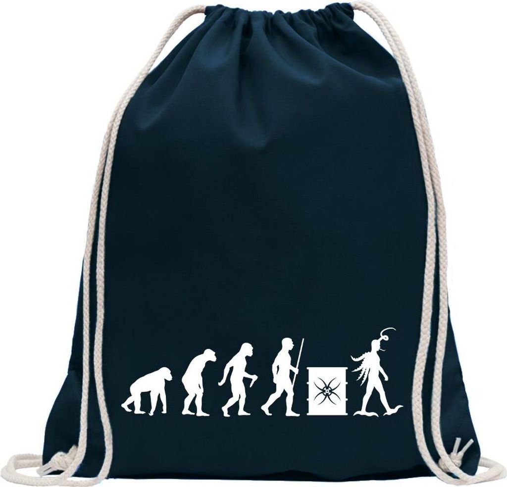 Kiwistar - Turnbeutel - dunkelblau - Mutation Evolution - Fun Rucksack Sport Beutel Gymsack Baumwolle mit Ziehgurt