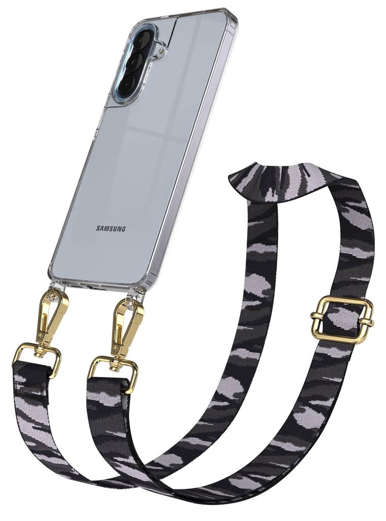 EAZY CASE Handykette - Verstellbarer Trageriemen kompatibel mit Samsung Galaxy A57, Handykordel mit transparenter Silikon-Hülle, Karabiner Gold, C...