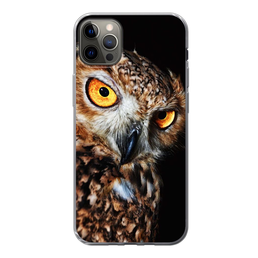 MuchoWow Handyhülle Schutzhülle Hülle für iPhone 13 Pro Max Eule - Schwarz - Gelb Silikon Softcase Handy Hülle - Mobiltelefon