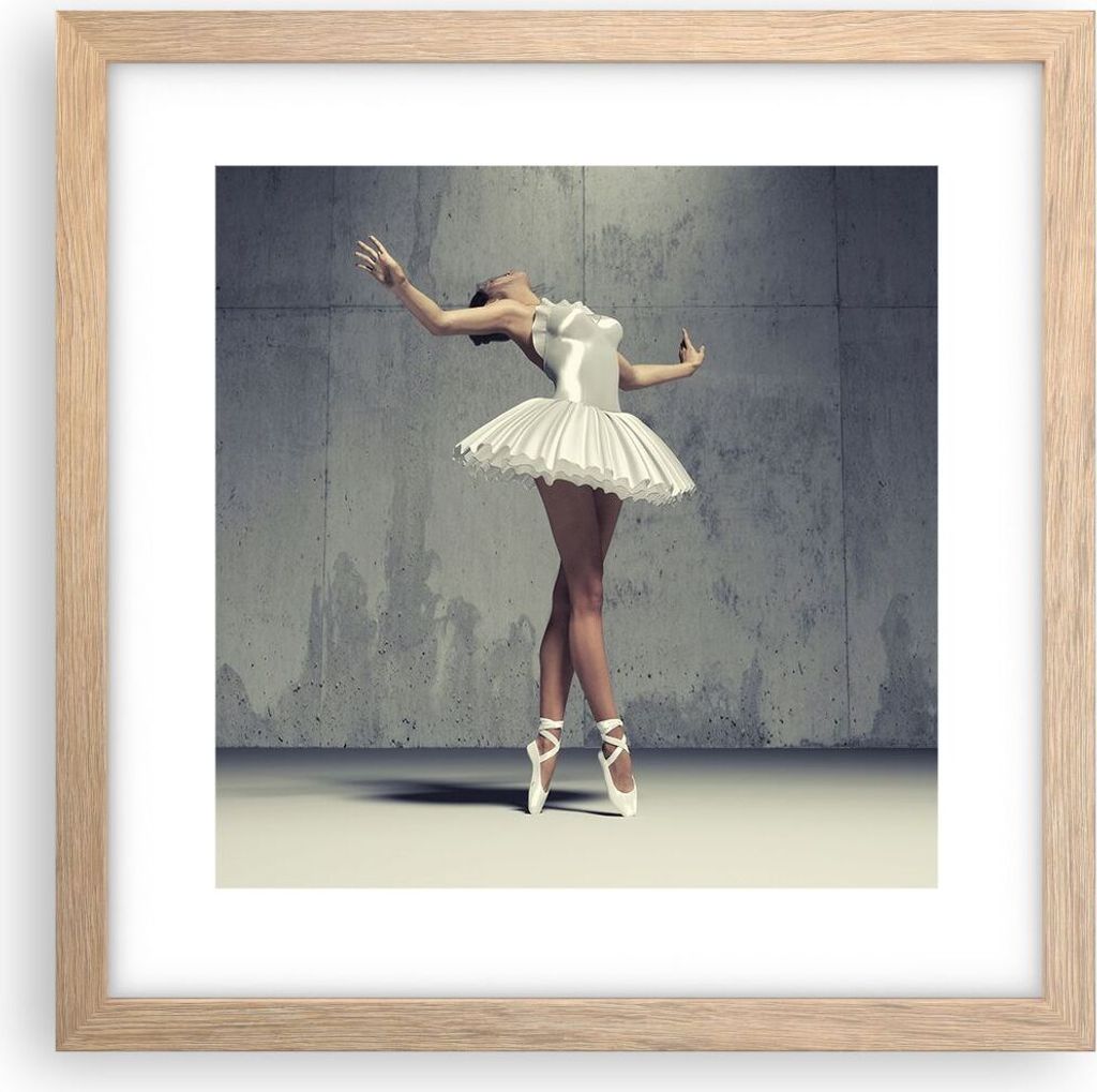 Gerahmtes Poster - Rahmen in heller Eiche - Ballerina Weiß Wand - 30x30 cm - Wand Bild - Wanddeko - Wandbilder - Wandposter - Bilderrahmen - Bilde...