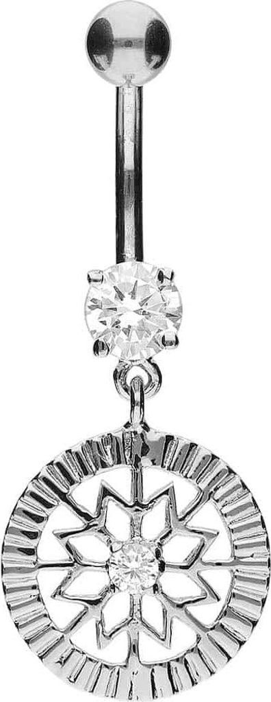 Bauchnabelpiercing Titan Bananabell mit 925er Silber-Design STERN + KRISTALL