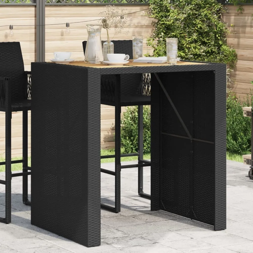 Table de Bar Extérieure Design en Polyrattan et Plateau Bois 105 cm