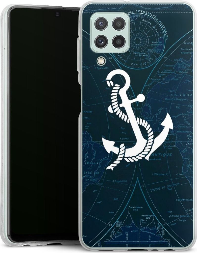DeinDesign Handyhülle für Samsung Galaxy A22 4G Silikon Hülle Case Smartphone Schutzhülle Anker Landkarte Segeln