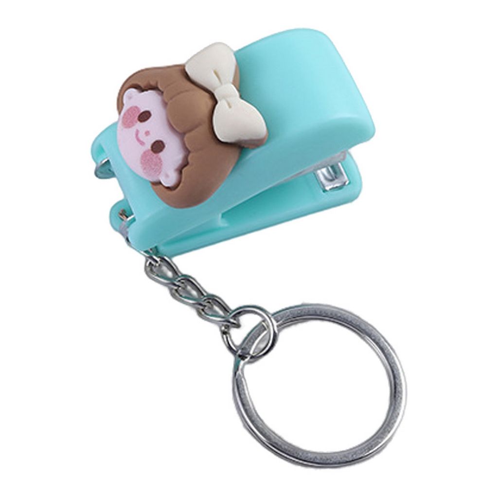 Student Stapler Macaron Farbe hohe Effizienz Schnellbindung Schlüsselkette Design Netter Cartoon Mini Staplermaschine für die Schule-Mintgrün A