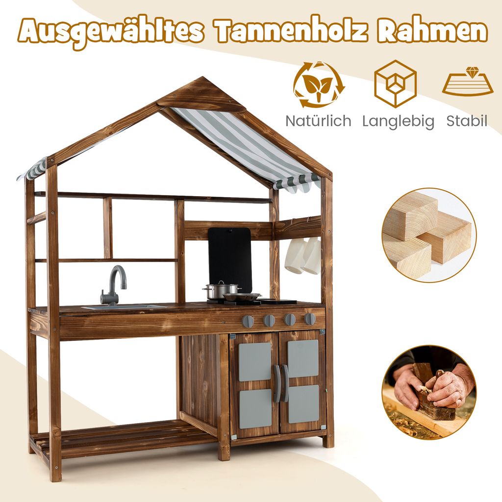 COSTWAY Kinder Matschküche, Außenküche aus Massivholz mit Produktbild 5