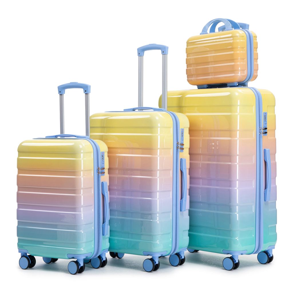 LVHOM 4-teiliges Kofferset Hartschale mit Beautycase, Reisekoffer Set Farbverlauf, Trolley 4 Rollen, Leichtes Handgepäck für Damen Mädchen, Gelb