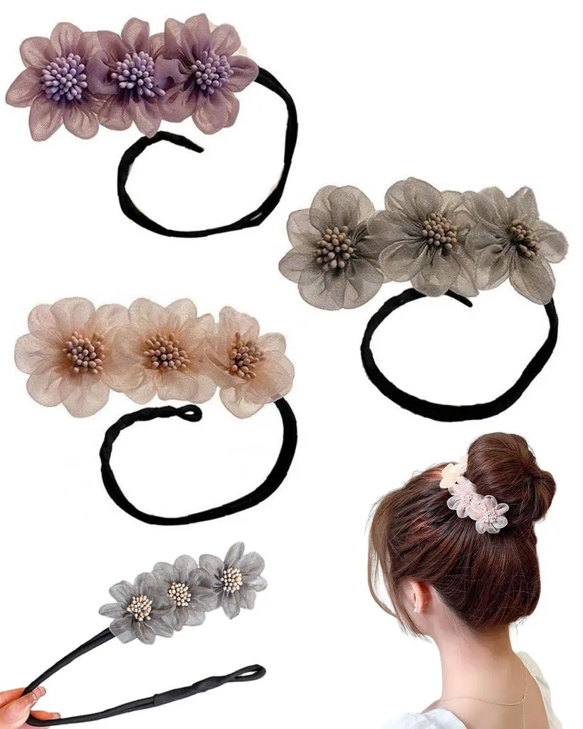 Kit chignon perles et fleurs 3 pièces, accessoire magique flexible