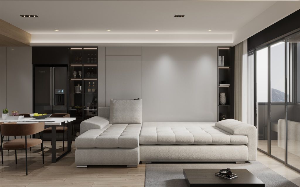 Ecksofa Sofa HECKTOR mit Schlaffunktion Stoff Abriamo Altrosa Ottomane Links