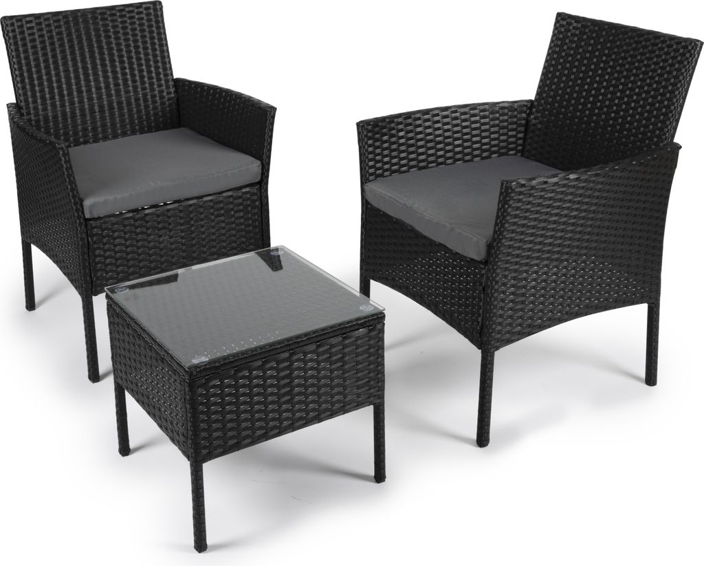 Lifetime Garden Lounge Gartenmöbel Set - Lissabon Terrassenmöbel - 3-Teilig - Gartenstühle und Beistelltisch - Rattan - Schwarz - Garten, Balkon...