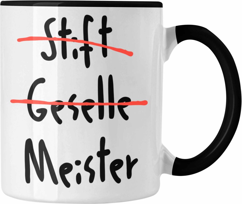 Trendation - Meister Prüfung Bestanden Geschenk Meisterprüfung Tasse Mann Metallbauer Dachdecker Maler Elektrotechnik Schreiner Elektronik (Schwarz)