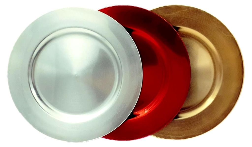 6 Glänzende Dekoteller - Ø 33 cm - Mehrweg Unterteller Platzteller Dekoschale Rot