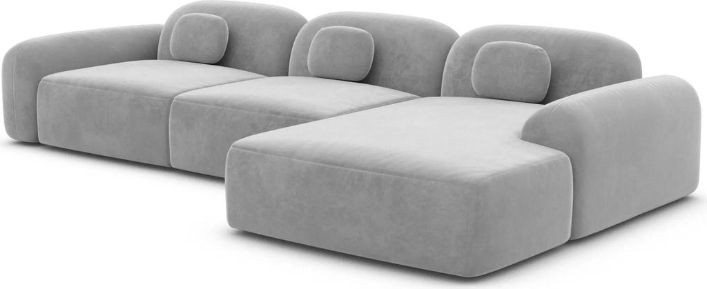 Samtstoff L-Form Sofa Nuvia Hellgrau Rechts
