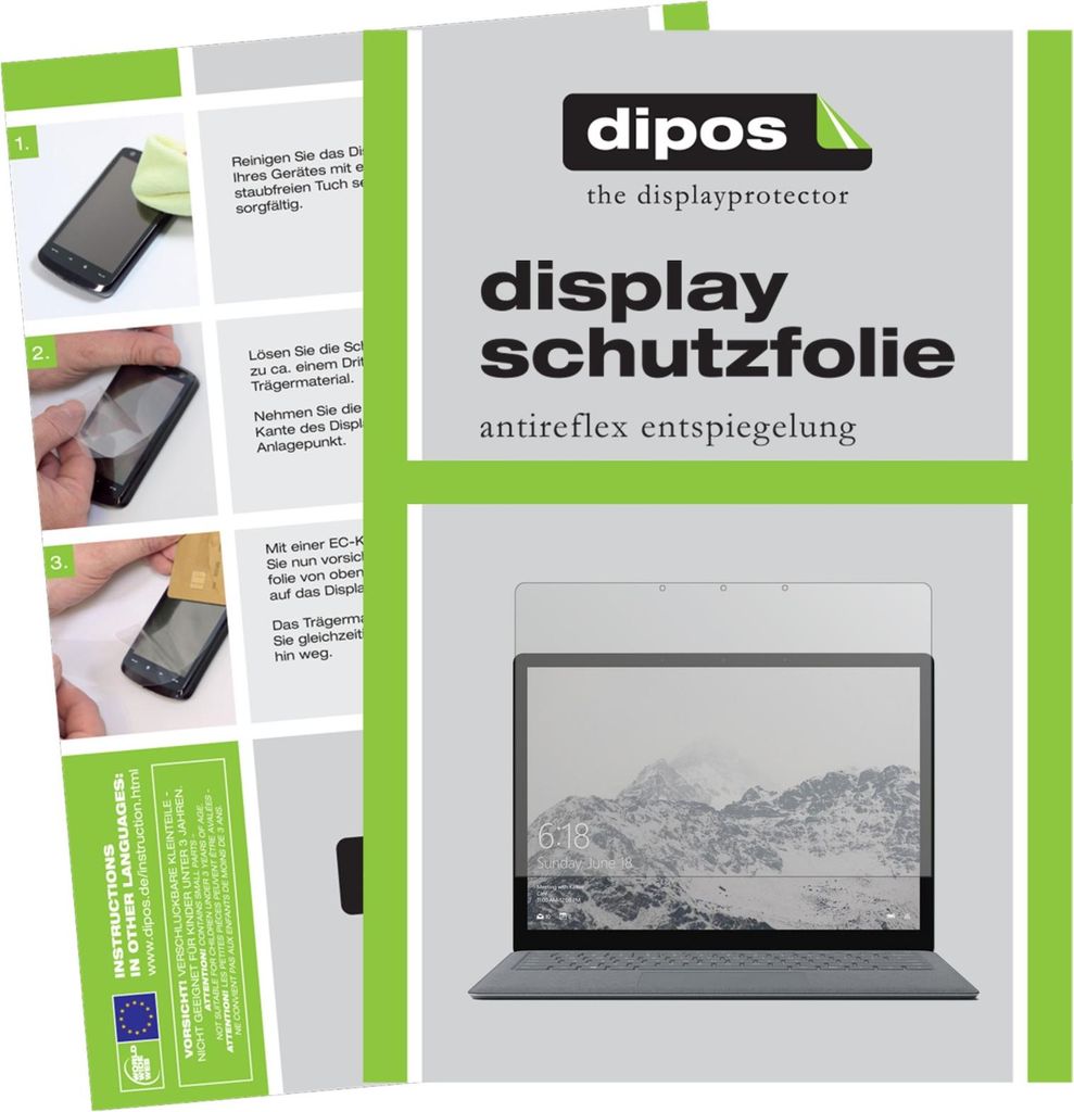 2x Schutzfolie für Microsoft Surface Laptop matt Displayschutzfolie Folie Display Schutz dipos