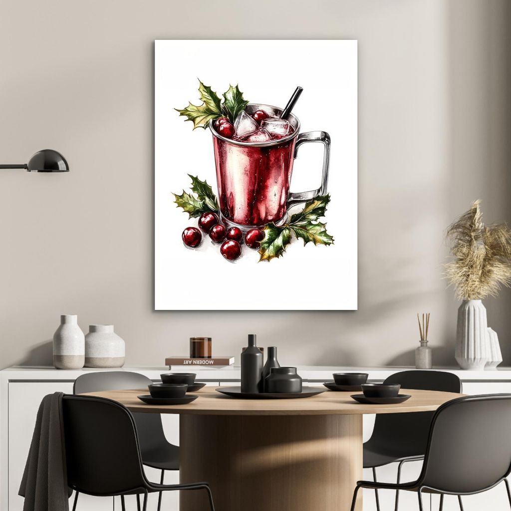 MuchoWow Wanddekoration Metall Metallbild Wandkunst 60x80 cm Getränk - Winter - Cocktail - Rot MuchoWow Aluminium Gemälde - Wanddekoration Metall