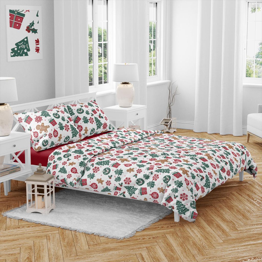 Vánoční bavlněné povlečení Ozdoby zelené 140x200, 70x90 cm Obrázek produktu 