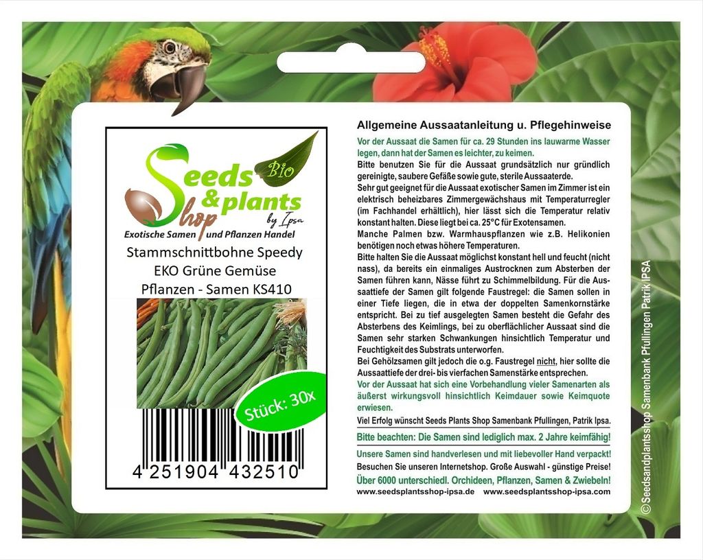 30x Stammschnittbohne Speedy EKO Grüne Gemüse Pflanzen - Samen KS410