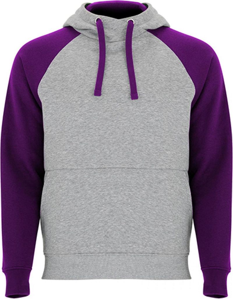 Roly SU1058 | Badet Hooded Sweatshirt Uni Kängurutasche - Farbe: Heather Grey 58/Purple 71 - Größe: XXL