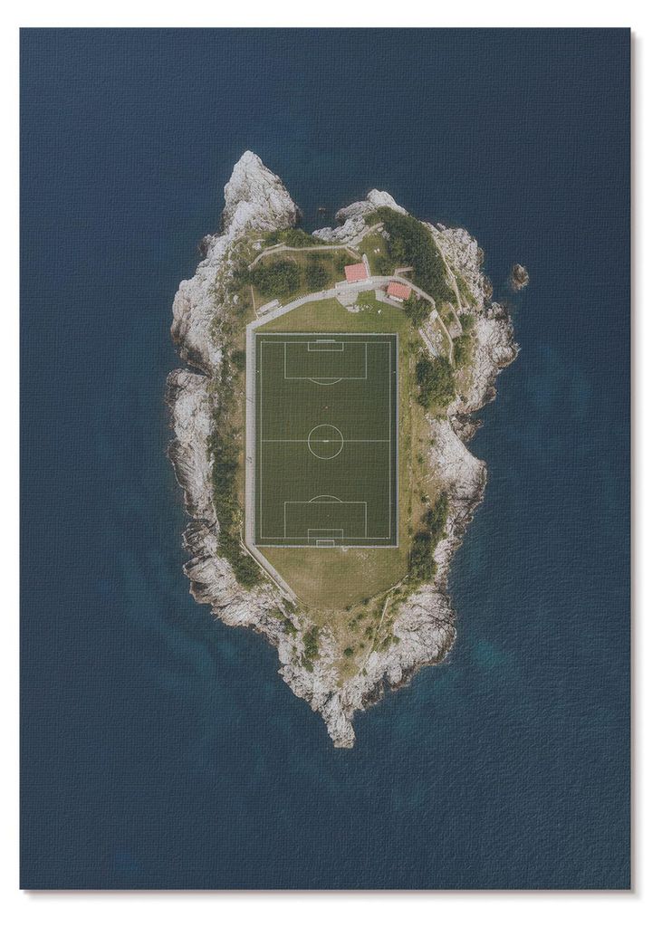 POSTER - 29x42 cm (A3) - X-Mario - Ein Pitch auf einer Insel, umgeben von einem türkisfarbenen Meer - Wandbild für Wohnzimmer Schlafzimmer & Flur...