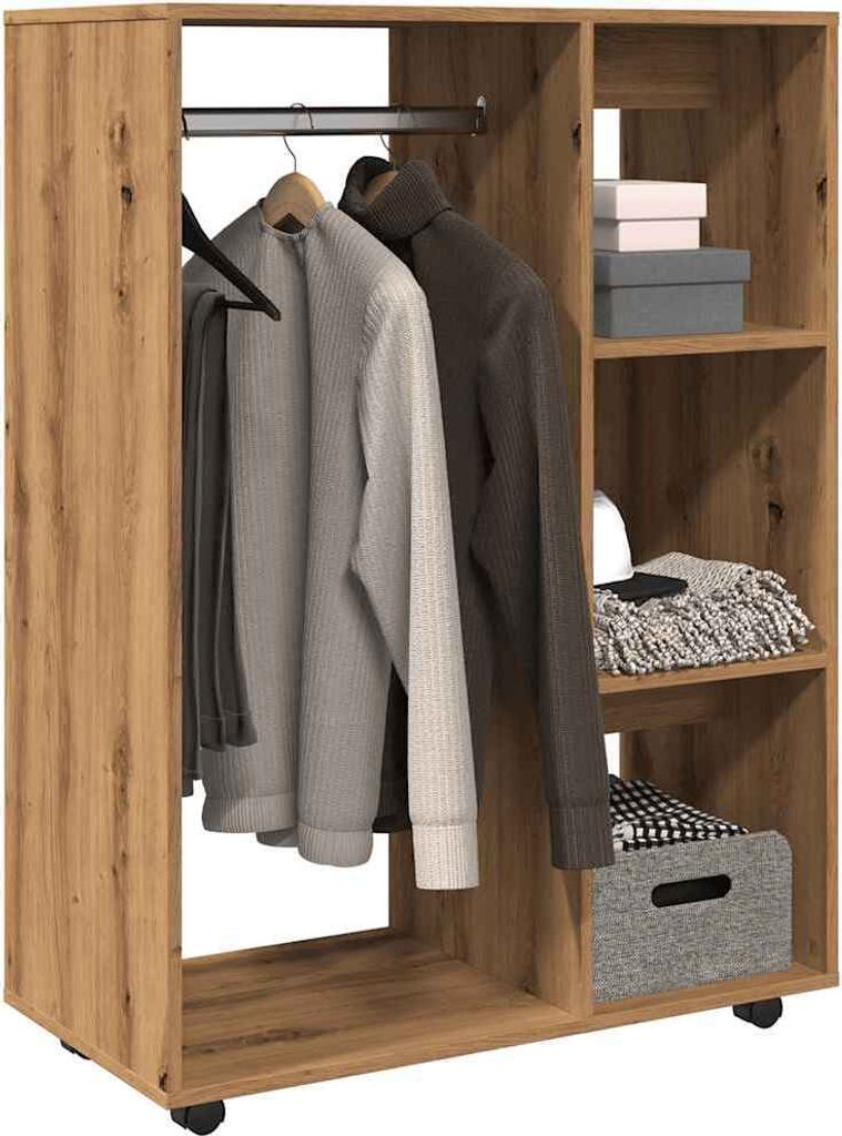 HOMMIE Kleiderständer/Kleiderschrank - elegantes Design - Garderobenständer - Artisan-Eiche 80x40x110cm Holzwerkstoff Promotion163889 - Kleidersc...