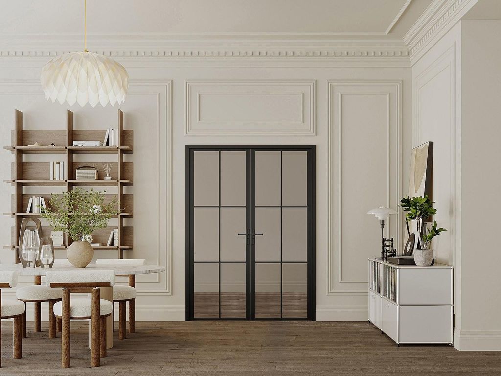 Tür-Set - zwei Flügel - wendbar - Aluminium & getöntes Sicherheitsglas - 2 x 204 x 93 cm - Schwarz - SEROTO
