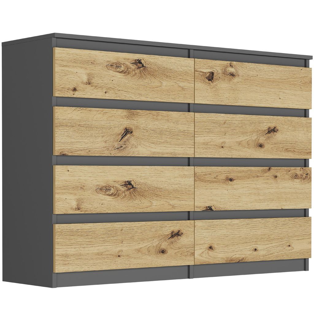 Kommode - Anthrazit / Eiche Artisan - 140 x 40 x 98 cm - Modern R-140-S8