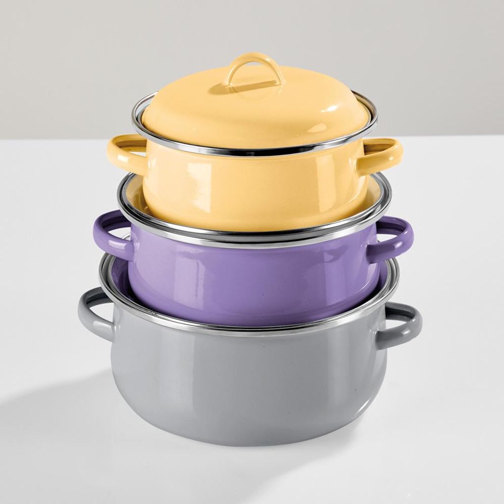 genialo Emaille-Topfset "Pastell" 3er-Set mit 950 ml 1400 ml 2000 ml