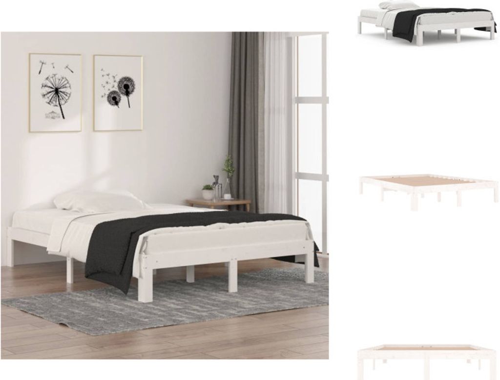 vidaXL Massivholzbett Weiß 135x190 cm - Betten & Bettgestelle