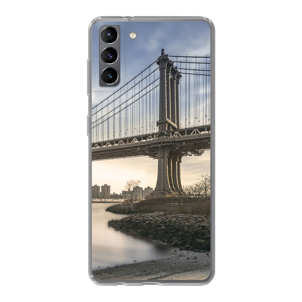MuchoWow Handyhülle Schutzhülle Hülle für Samsung Galaxy S21 Plus New York - Fluss - Brücke Silikon Softcase Handy Hülle - Handy-Tasche