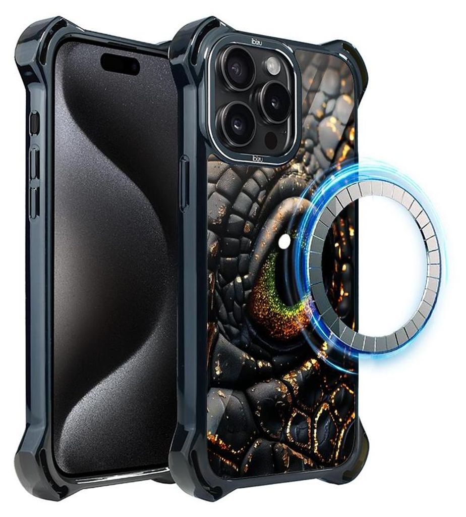 Schutzhülle für das iPhone 15 Pro, MagSafe-kompatibel, verstärkte Ecken, schwarz, Das Auge des Drachen