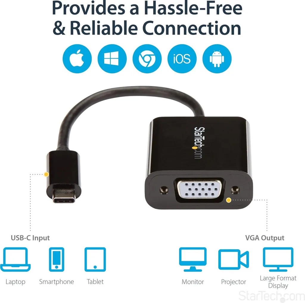 Adaptateur Vidéo USB-C vers VGA Haute Résolution pour Moniteur Externe - 12
