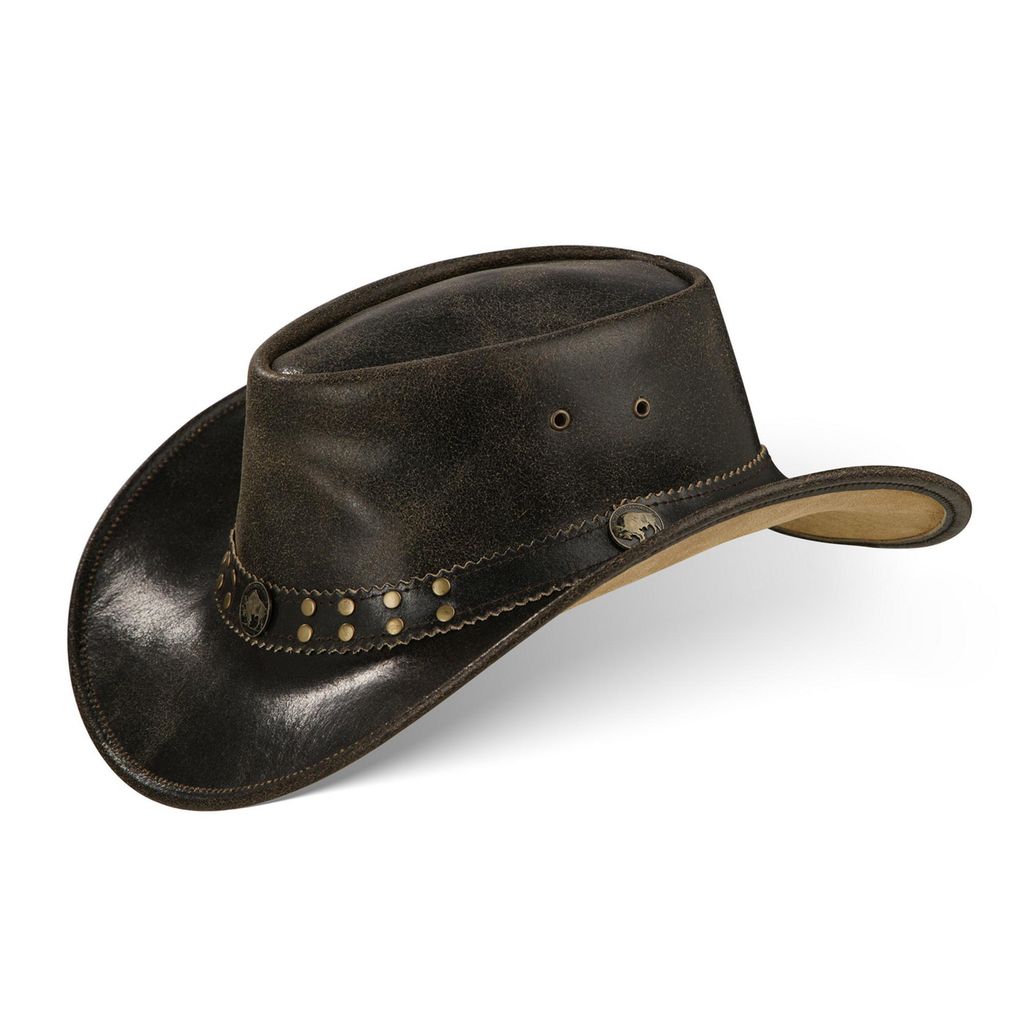 Buffalo Bill Herren Damen Western Cowboy Leder Hut Dark Brown Größe L