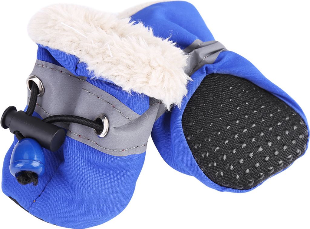 4 Teile/satz Rutschfeste Haustier Herbst und Winter Hundeschuhe Stiefel Hundesocken Weiche Baumwolle Gepolsterte Blau #4